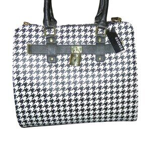George Black & White Houndstooth Vegan Leather Tote Crossbody Handbag Brand NWT